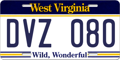 WV license plate DVZ080