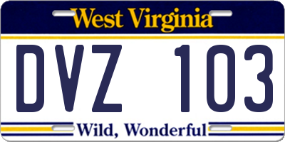 WV license plate DVZ103