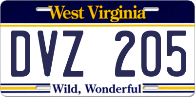 WV license plate DVZ205