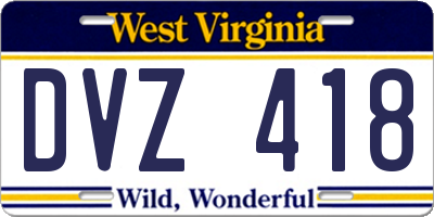 WV license plate DVZ418