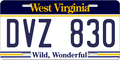 WV license plate DVZ830