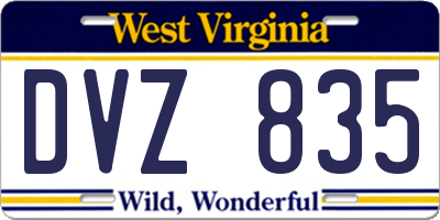 WV license plate DVZ835