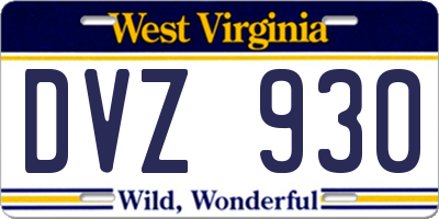WV license plate DVZ930