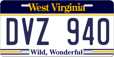 WV license plate DVZ940