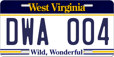 WV license plate DWA004