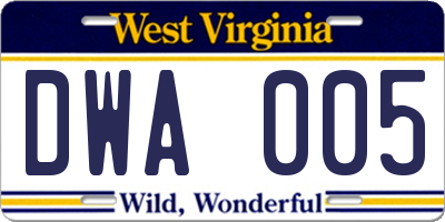 WV license plate DWA005
