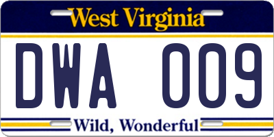WV license plate DWA009
