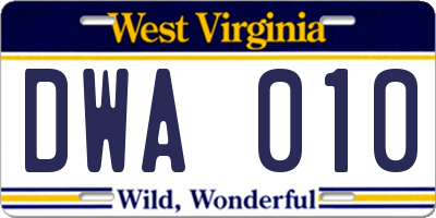 WV license plate DWA010