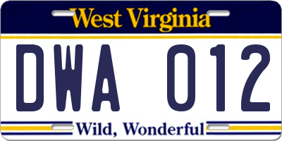 WV license plate DWA012
