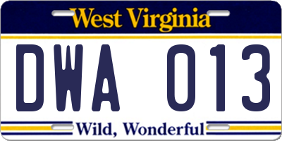 WV license plate DWA013