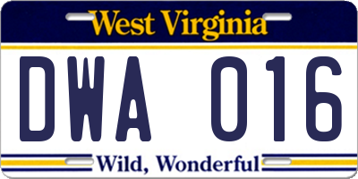 WV license plate DWA016