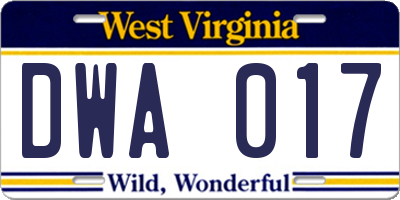 WV license plate DWA017
