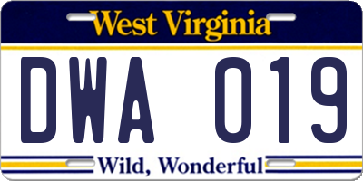 WV license plate DWA019