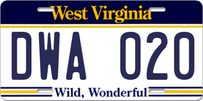 WV license plate DWA020