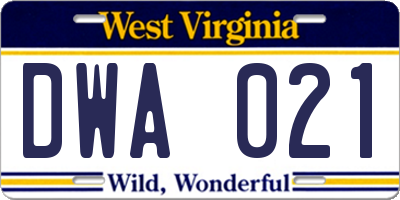 WV license plate DWA021