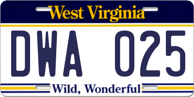 WV license plate DWA025