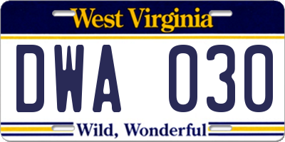 WV license plate DWA030