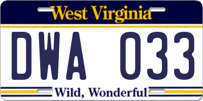 WV license plate DWA033