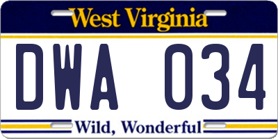 WV license plate DWA034