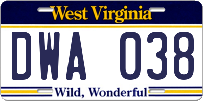 WV license plate DWA038