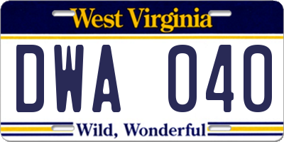 WV license plate DWA040