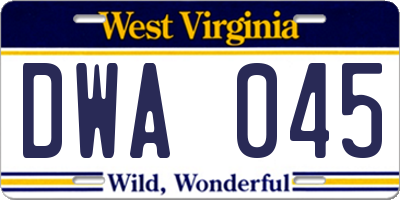 WV license plate DWA045