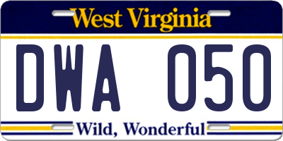 WV license plate DWA050