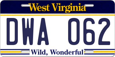 WV license plate DWA062