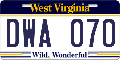 WV license plate DWA070