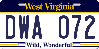 WV license plate DWA072