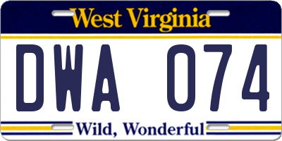 WV license plate DWA074