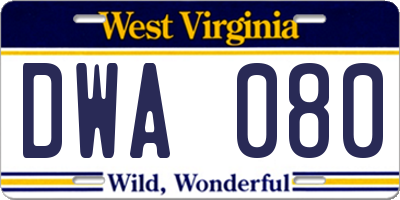 WV license plate DWA080