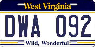 WV license plate DWA092
