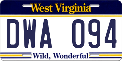 WV license plate DWA094
