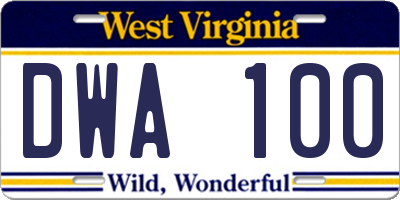 WV license plate DWA100