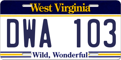 WV license plate DWA103