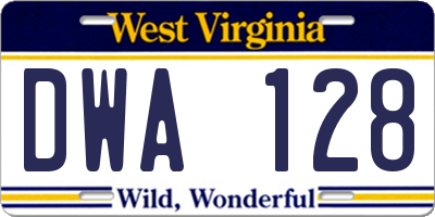 WV license plate DWA128