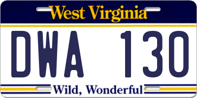 WV license plate DWA130