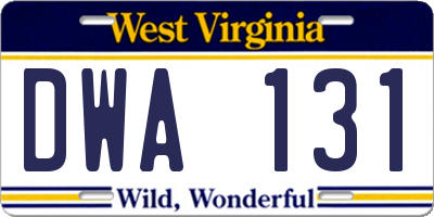WV license plate DWA131