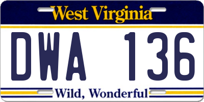 WV license plate DWA136