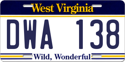 WV license plate DWA138