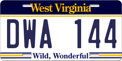 WV license plate DWA144