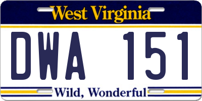 WV license plate DWA151