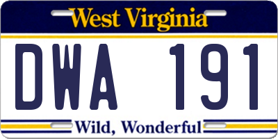 WV license plate DWA191