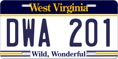WV license plate DWA201