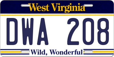 WV license plate DWA208