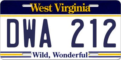 WV license plate DWA212