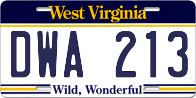 WV license plate DWA213