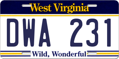WV license plate DWA231