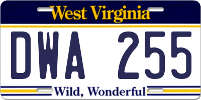 WV license plate DWA255